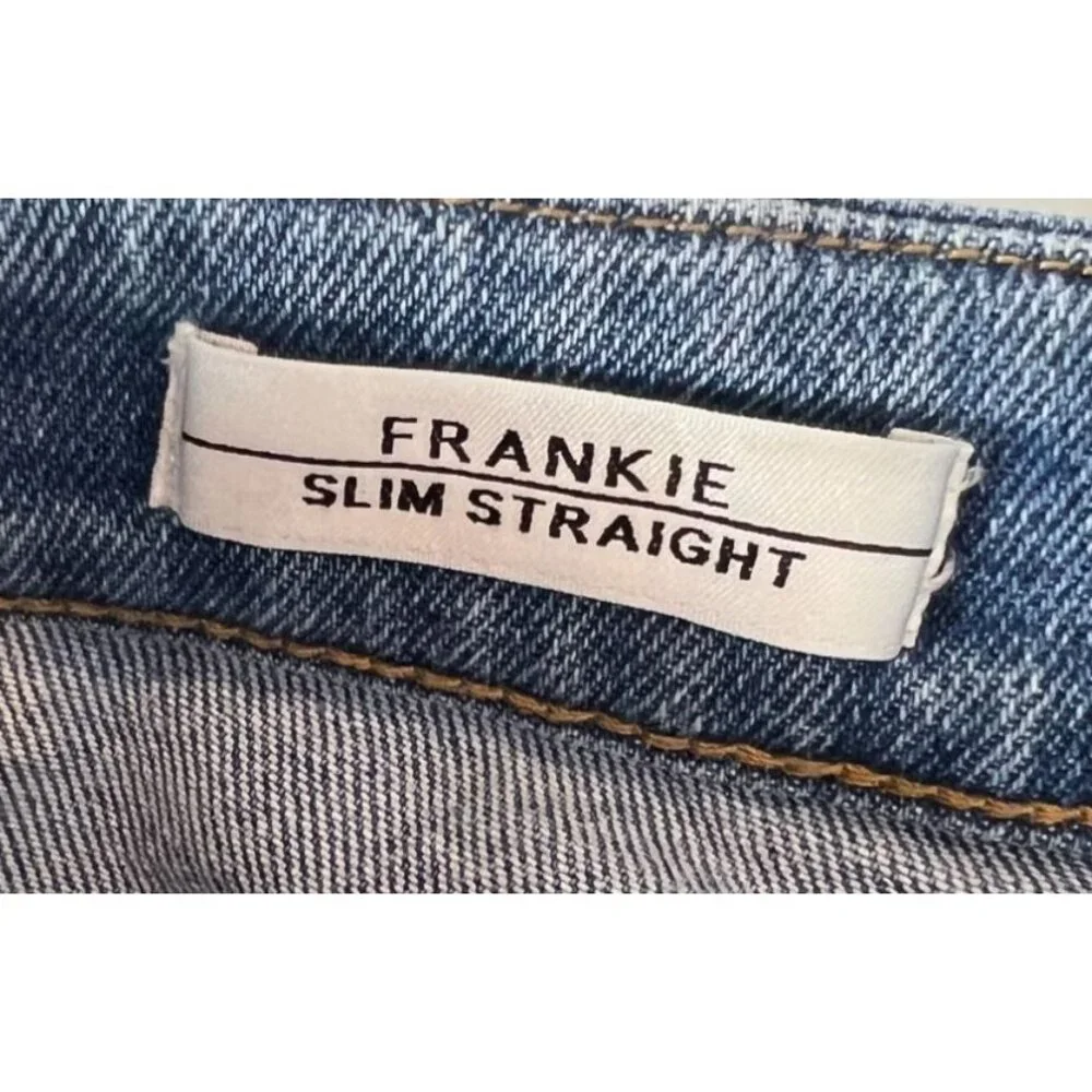 Vigoss Frankie Slim Straight Denim Jeans Size 28 Distressed Ripped Blue